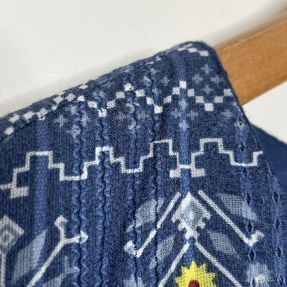 Forever That Girl Anthropologie Top Blue Womens M Boho Aztec Peasant Wrap - Picture 2 of 11